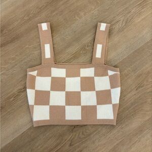 Checkered Tan and White Women's Top
